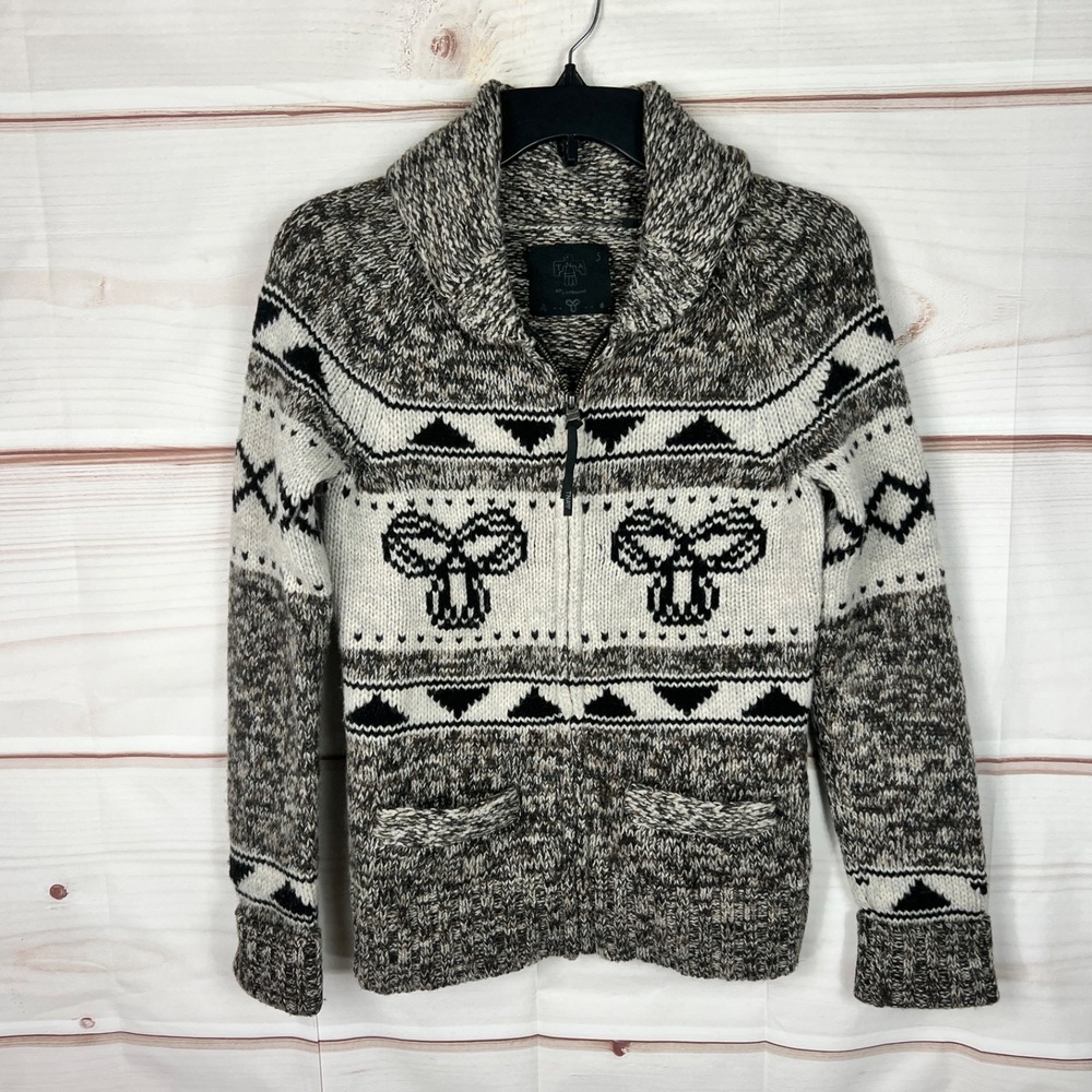 Aritzia TNA Sweater Womens Small Brown Lambswool Sea To Sky Cardigan Full Zip